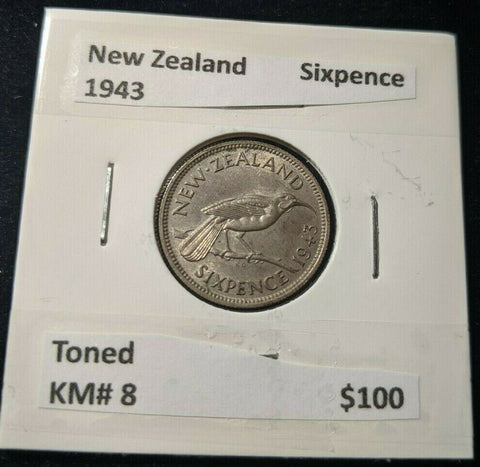 New Zealand 1943 Sixpence KM# 8 Toned #006