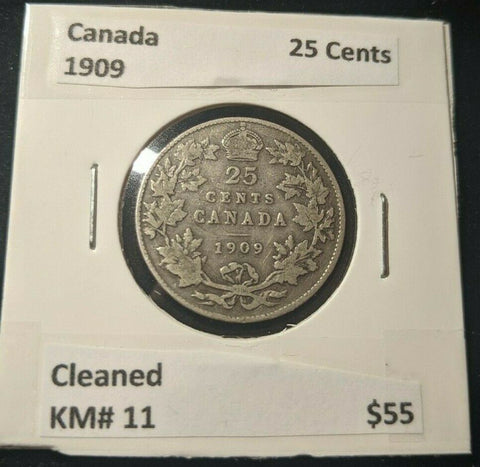 Canada 1909  25 Cents KM# 11 Cleaned   #769