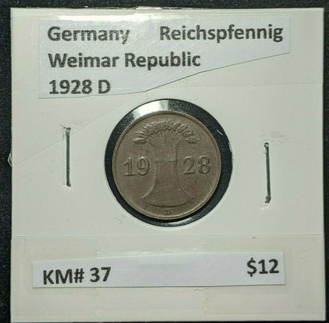 Germany Weimar Republic 1928 Reichspfennig KM# 37    #060  7A