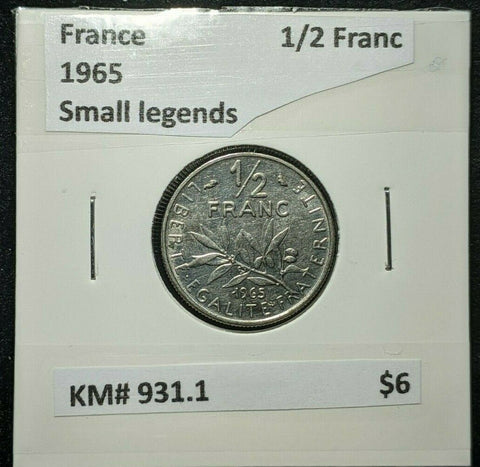 France 1965 Small legends 1/2 Franc KM# 931.1    #0588