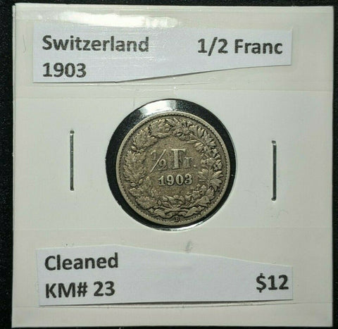 Switzerland 1903 1/2 Franc KM# 23 Cleaned  #559  #12C