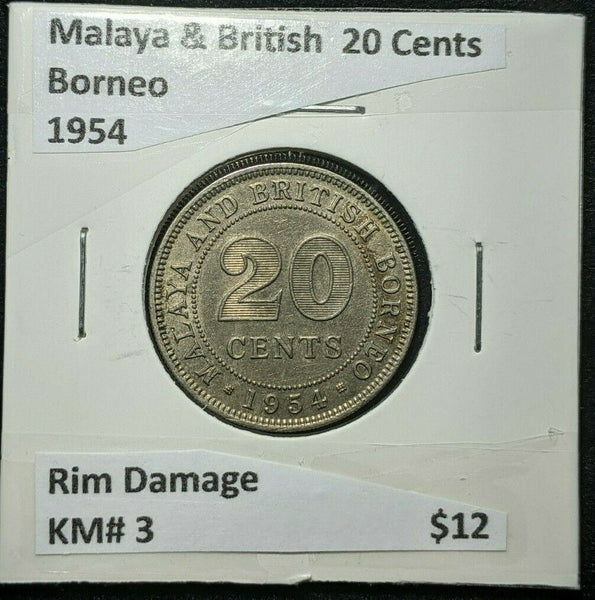 Malaya & British Borneo 1954 20 Cents KM# 3 Rim Damage   #410