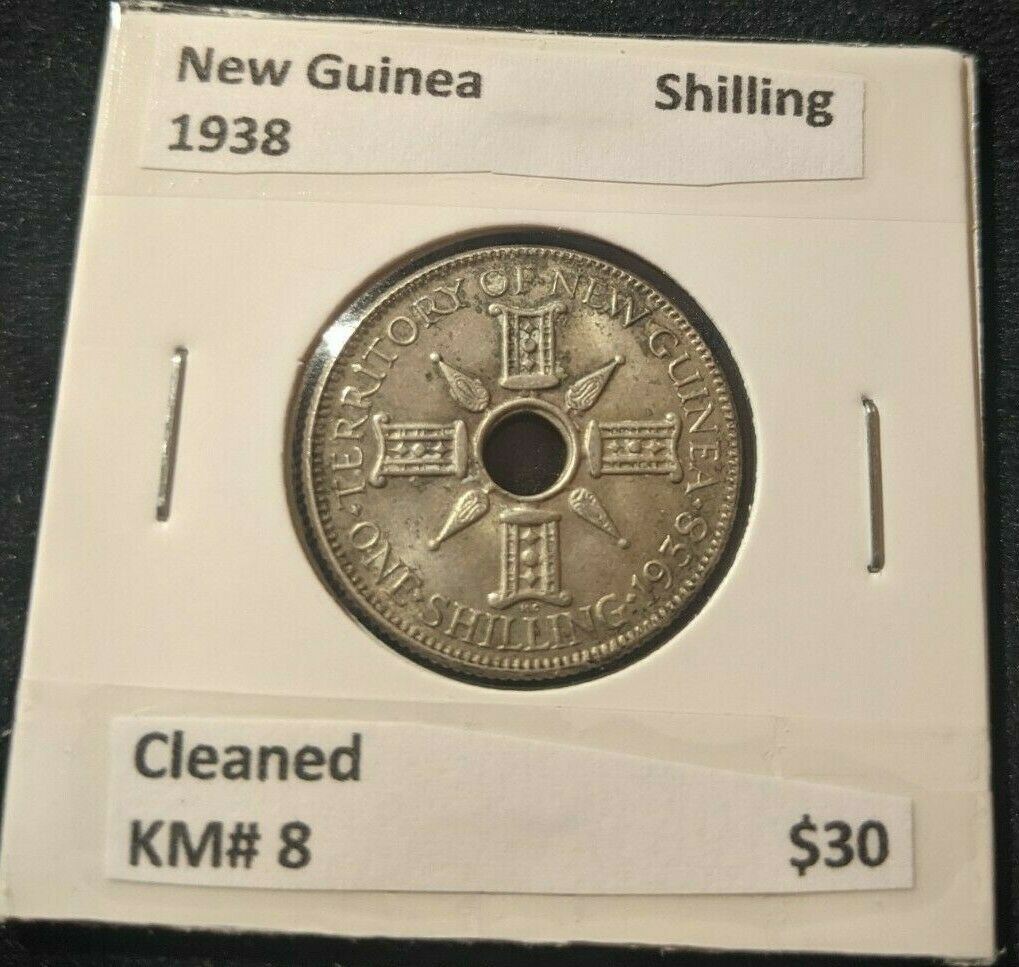 New Guinea 1938 Shilling 1/- KM# 8 Cleaned #621