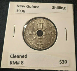 New Guinea 1938 Shilling 1/- KM# 8 Cleaned #602