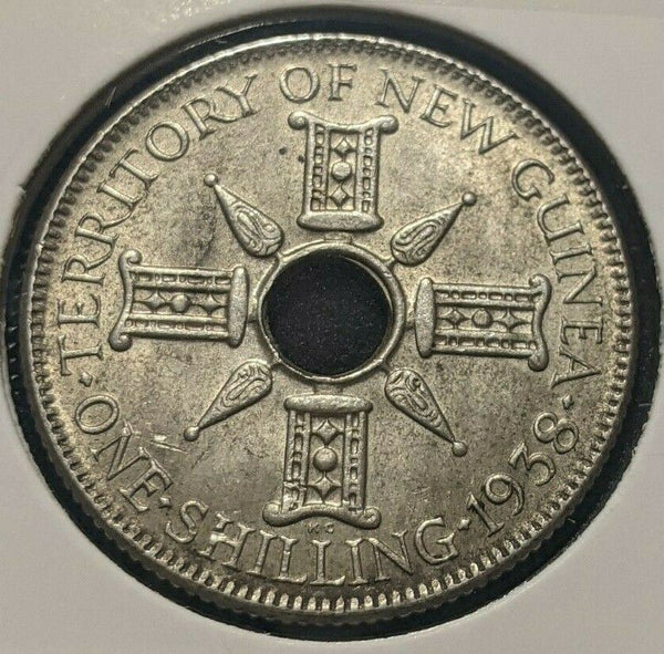 New Guinea 1938 Shilling 1/- KM# 8 Cleaned #602