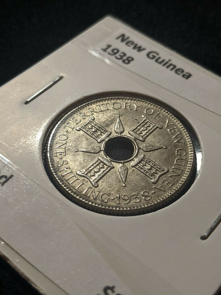 New Guinea 1938 Shilling 1/- KM# 8 Cleaned #602