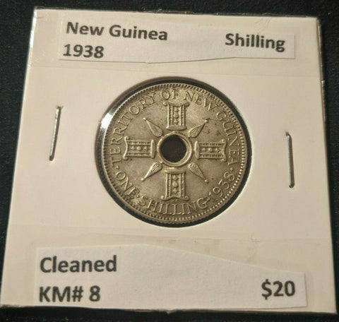 New Guinea 1938 Shilling 1/- KM# 8 Cleaned #560