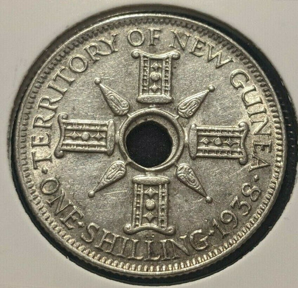 New Guinea 1938 Shilling 1/- KM# 8 Cleaned #315