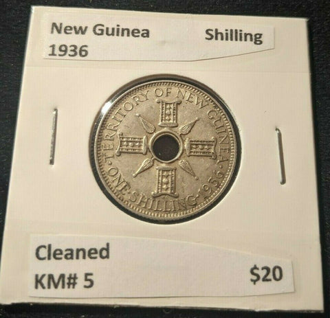 New Guinea 1936 Shilling 1/- KM# 5 Cleaned #663