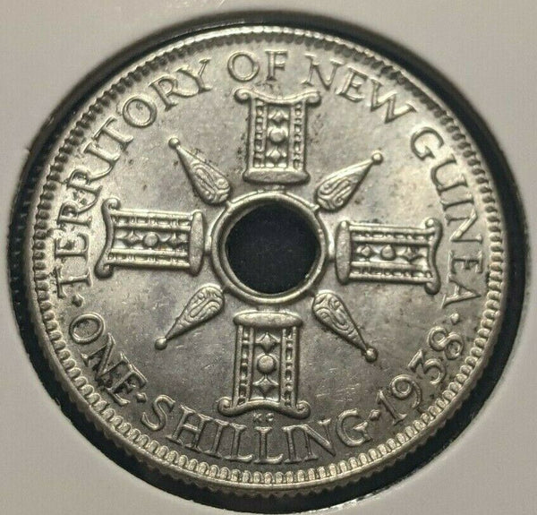 New Guinea 1938 Shilling 1/- KM# 8 Cleaned #531