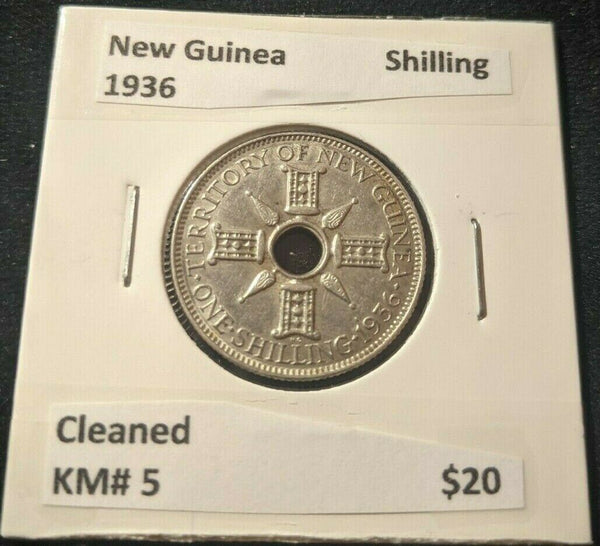 New Guinea 1936 Shilling 1/- KM# 5 Cleaned #220