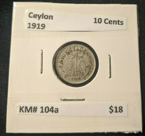 Ceylon 1919 10 Cents KM# 104a     #858
