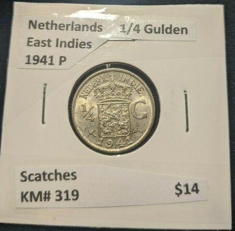 Netherlands East Indies 1941 P 1/4 Gulden KM# 319 Scratches   #855