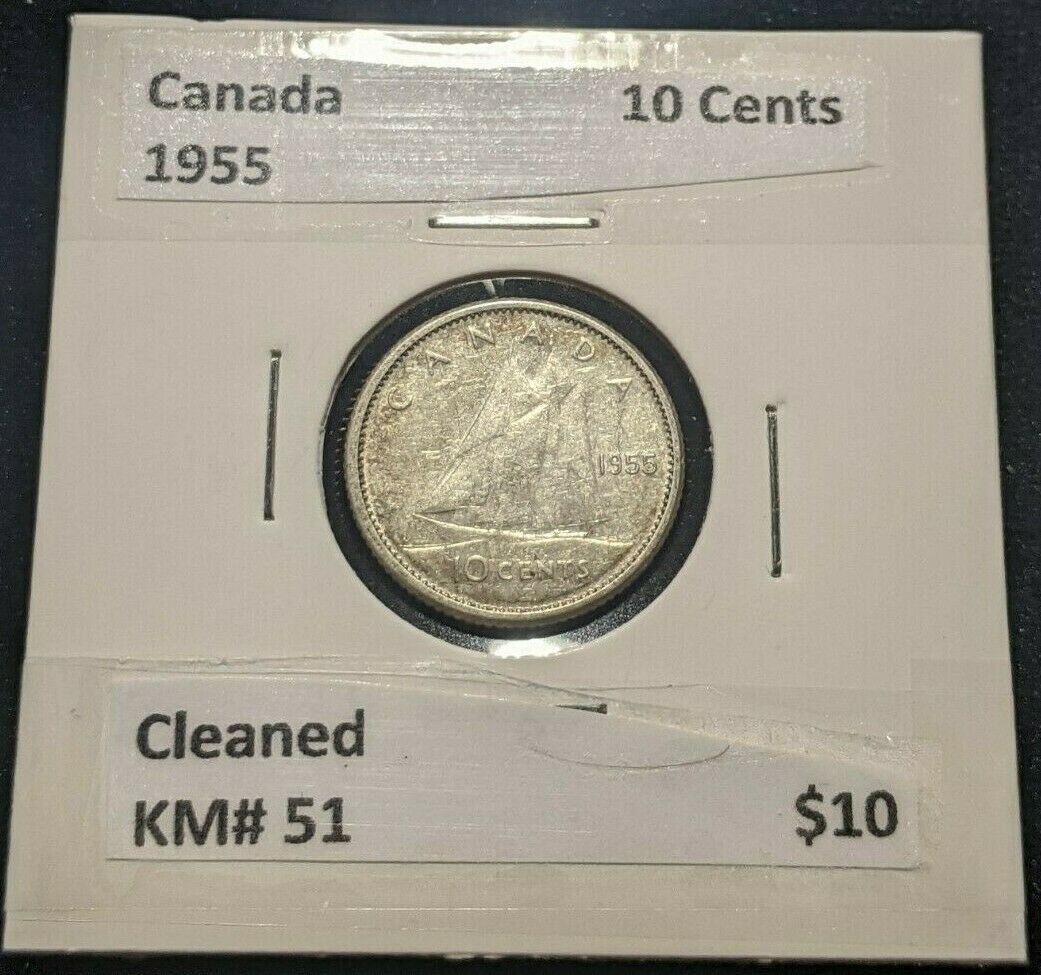 Canada 1955 10 Cents KM# 51 Cleaned   #849