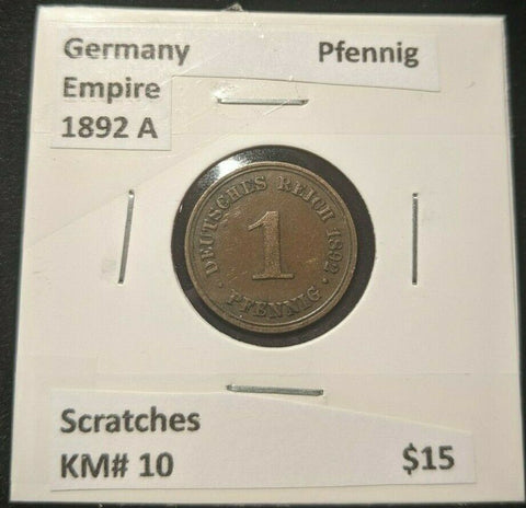 Germany Empire 1892 A Pfennig KM# 10 Scratches  #883  7A