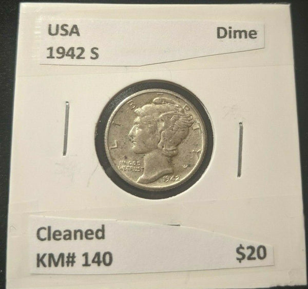 USA 1942 S Dime 10 cents 10c KM#140 Cleaned  #888