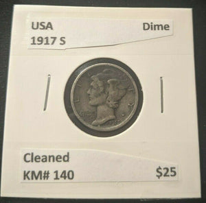 USA 1917 S Dime 10 cents 10c KM#140 Cleaned  #868