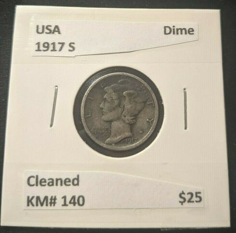 USA 1917 S Dime 10 cents 10c KM#140 Cleaned  #868