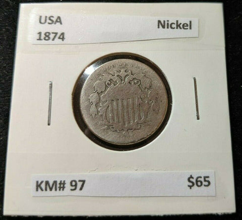 USA 1874 Nickel 5 cents 5c KM# 97    #863