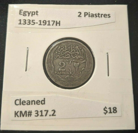 Egypt 1335-1917H 2 Piastres KM# 317.2 Cleaned   #881  #15B