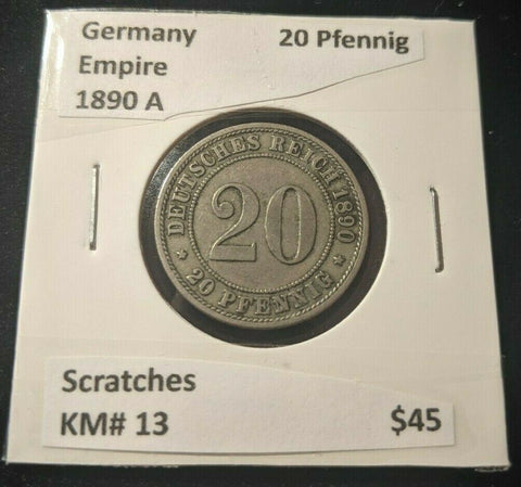 Germany Empire 1890 A 20 Pfennig KM# 13 Scratches #987  8B