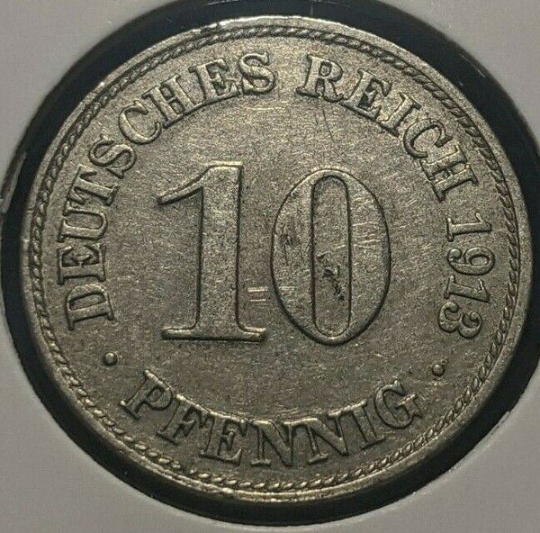 Germany 1913 D Empire 10 Pfennig KM# 12 Rim Damage #166  8A