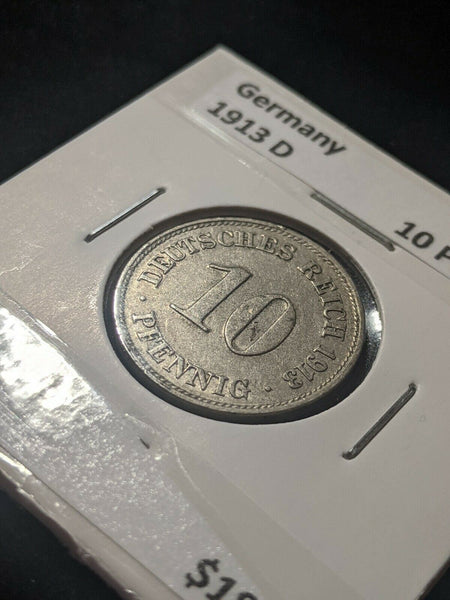 Germany 1913 D Empire 10 Pfennig KM# 12 Rim Damage #166  8A