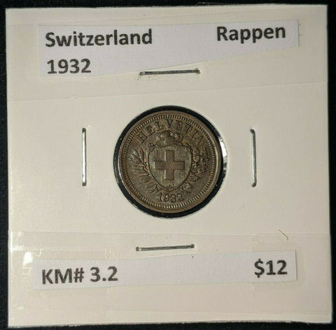 Switzerland 1932 Rappen KM# 3.2  #297    #12A