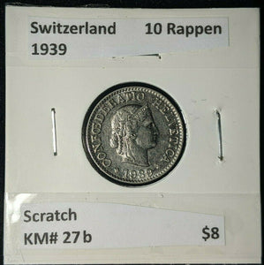 Switzerland 1939 10 Rappen KM# 27b Scratch   #294   #12B