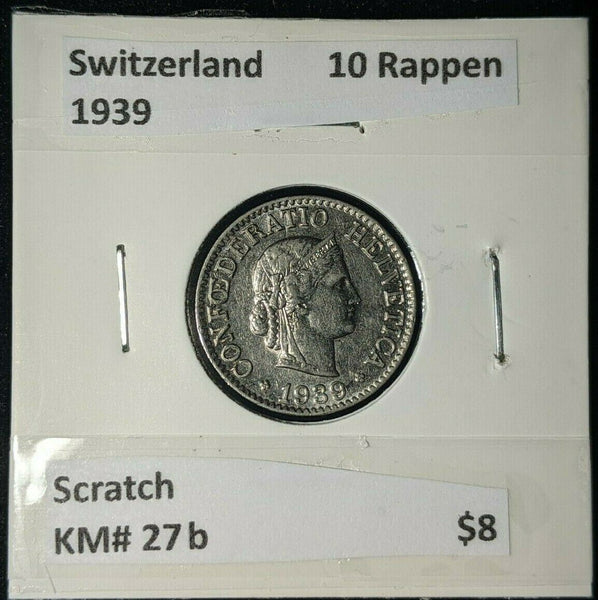 Switzerland 1939 10 Rappen KM# 27b Scratch   #294   #12B