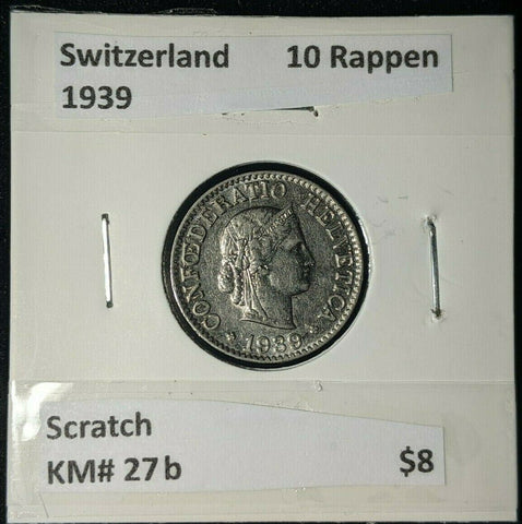 Switzerland 1939 10 Rappen KM# 27b Scratch   #294   #12B