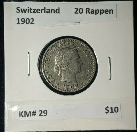 Switzerland 1902 20 Rappen KM# 29   #322   #12B