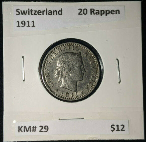 Switzerland 1911 20 Rappen KM# 29   #313   #12B