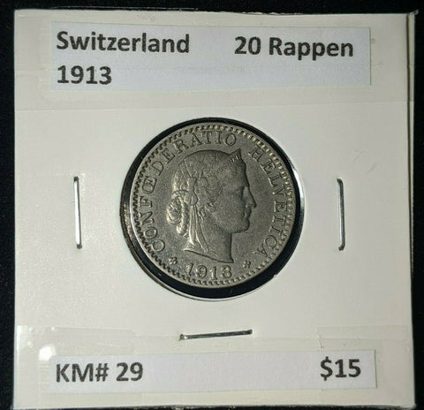 Switzerland 1913 20 Rappen KM# 29   #319   #12B