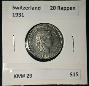 Switzerland 1931 20 Rappen KM# 29   #261 #12B