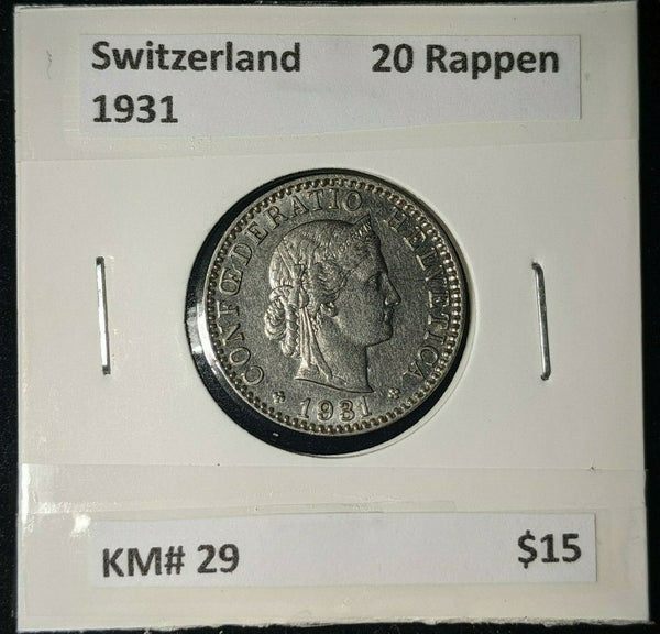 Switzerland 1931 20 Rappen KM# 29   #261 #12B