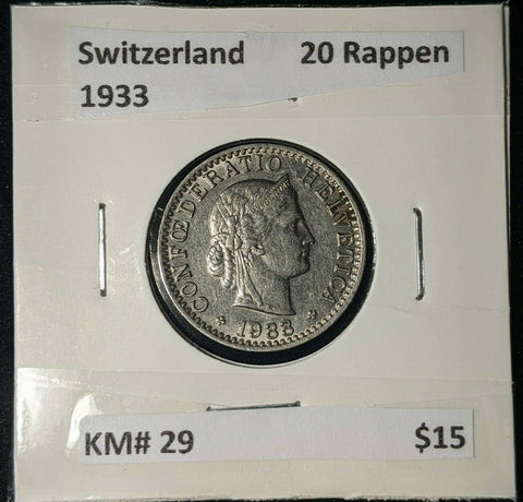 Switzerland 1933 20 Rappen KM# 29   #262 #12B