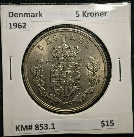 Denmark 1962 5 Kroner KM# 853.1  #454