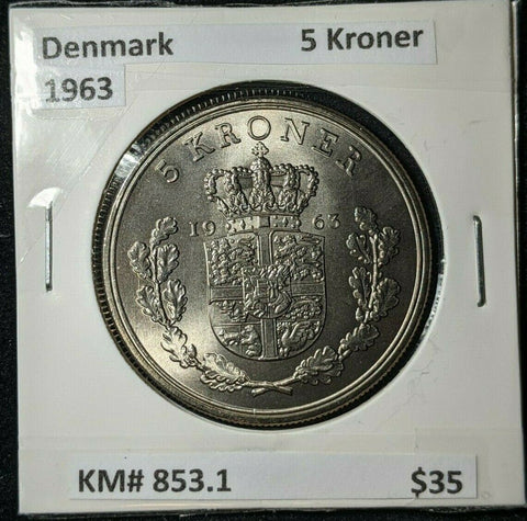 Denmark 1963 5 Kroner KM# 853.1  #455