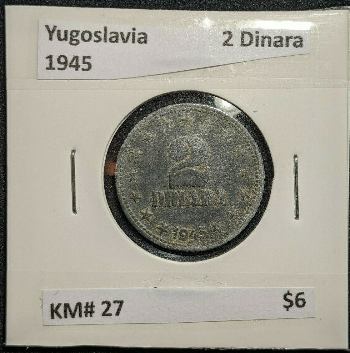 Yugoslavia 1945 2 Dinara KM# 27    #666   #6C