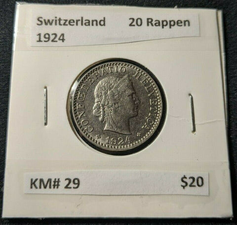 Switzerland 1924 20 Rappen KM# 29   #321   #12B