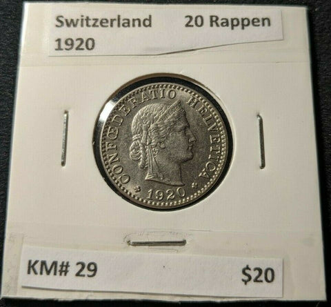 Switzerland 1920 20 Rappen KM# 29   #311   #12B