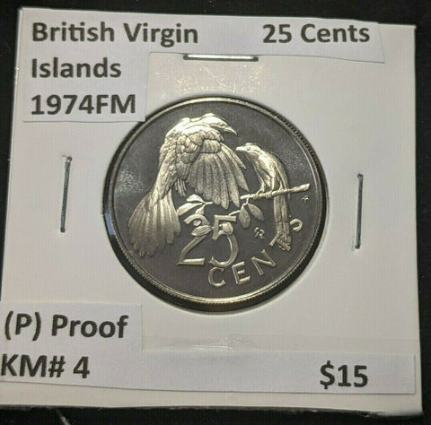 British Virgin Islands Proof 1974 FM (P) 25 Cents KM# 4 #1068