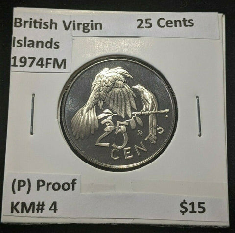 British Virgin Islands Proof 1974 FM (P) 25 Cents KM# 4 #1072