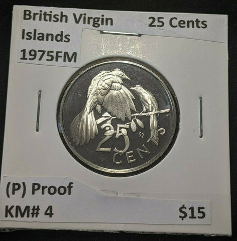 British Virgin Islands Proof 1975 FM (P) 25 Cents KM# 4 #1071
