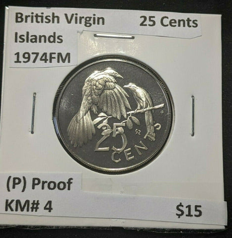 British Virgin Islands Proof 1974 FM (P) 25 Cents KM# 4 #1075