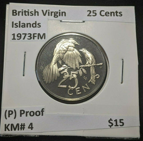 British Virgin Islands Proof 1973 FM (P) 25 Cents KM# 4 #1087