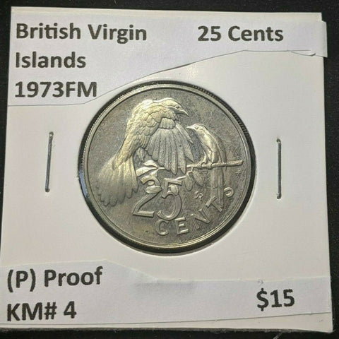 British Virgin Islands Proof 1973 FM (P) 25 Cents KM# 4 #1088