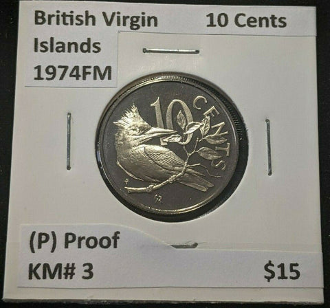 British Virgin Islands Proof 1974 FM (P) 10 Cents KM# 3 #1061