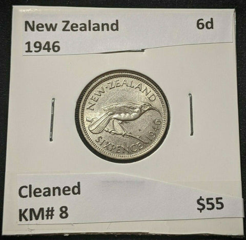New Zealand 1946 Sixpence 6d KM# 8 Cleaned #1227